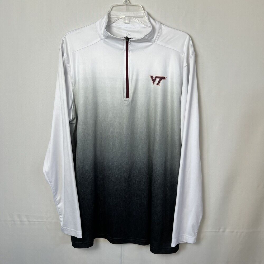VT Virginia Tech Colosseum Quarter Zip Long Sleeve White/Gray Ombré Size XL